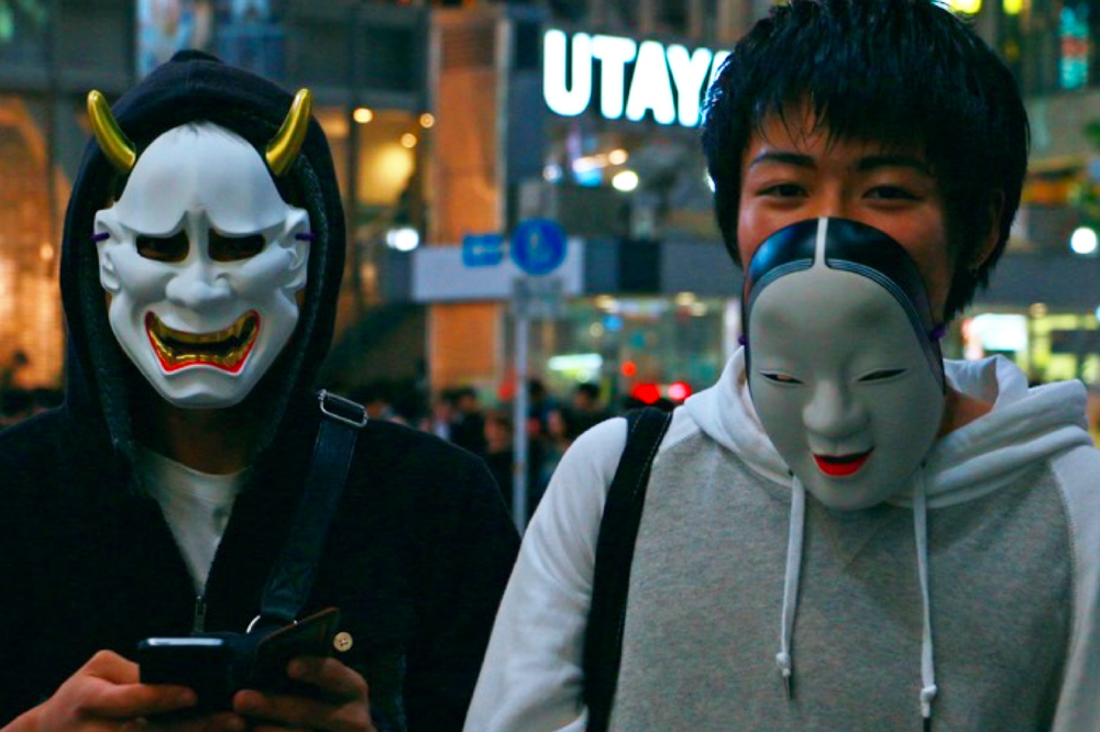 Japanese men in masks